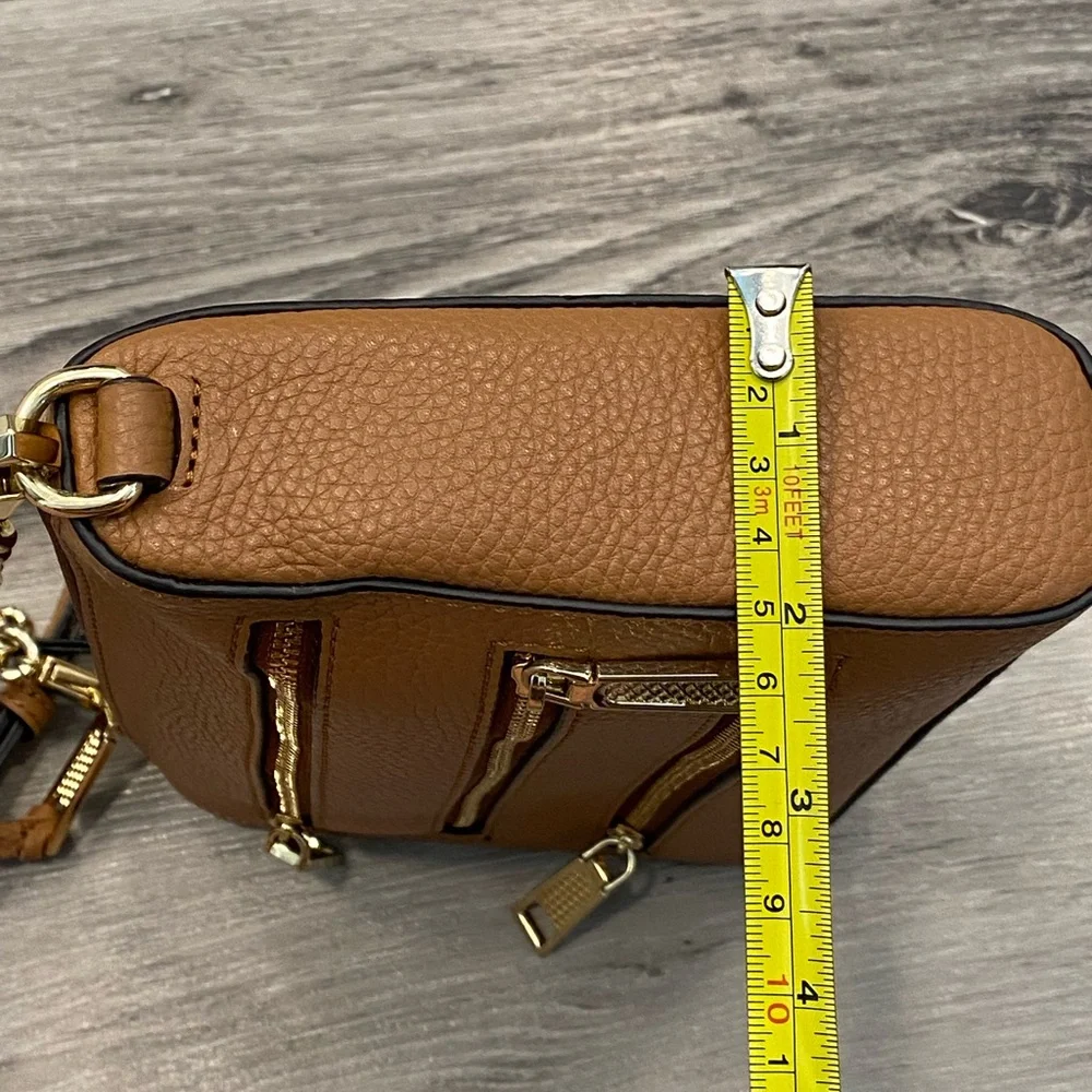 REBECCA MINKOFF 5-Zip Mini Crossbody Leather Bag Color:Almond NWT - Picture 6 of 9